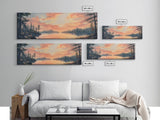 Sunset Lake Reflection Framed Canvas Print Autumn Landscape Warm Tones Nature Wall Art Rustic Cabin Decor Bedroom Living Room