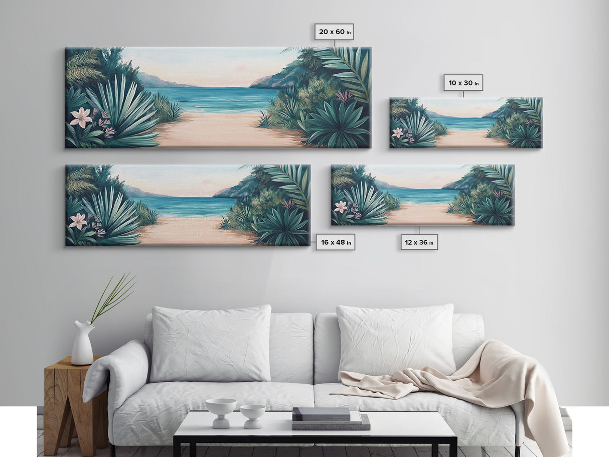 Secluded Beach Path Canvas Print Tropical Escape Painting Nature Coastal Wall Art Calm Ocean Scene Large Wall Art Living Room