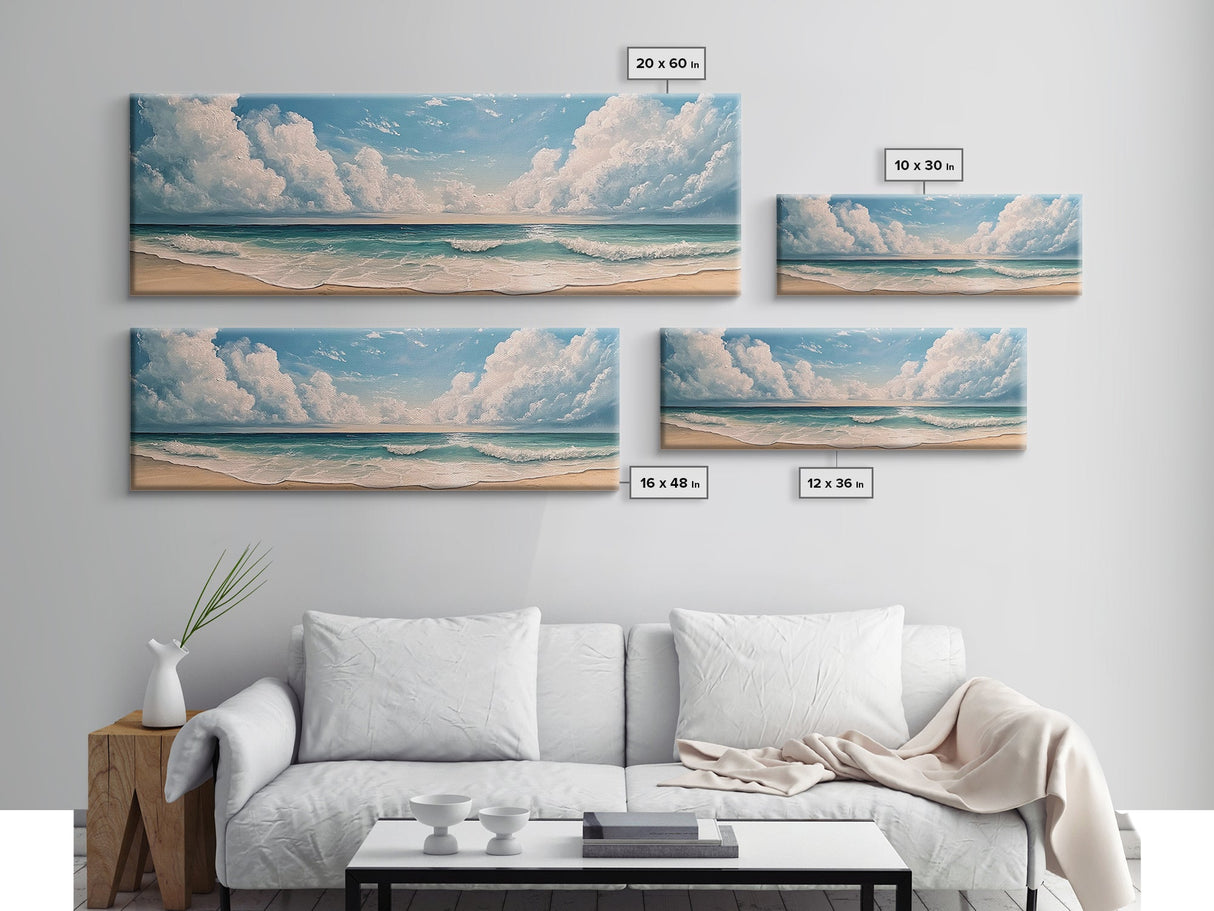 Ocean Wave Horizon Canvas Print Coastal Seascape Wall Art, Tranquil Beach Painting, Nautical Home Decor, Relaxing Living Room Artwork