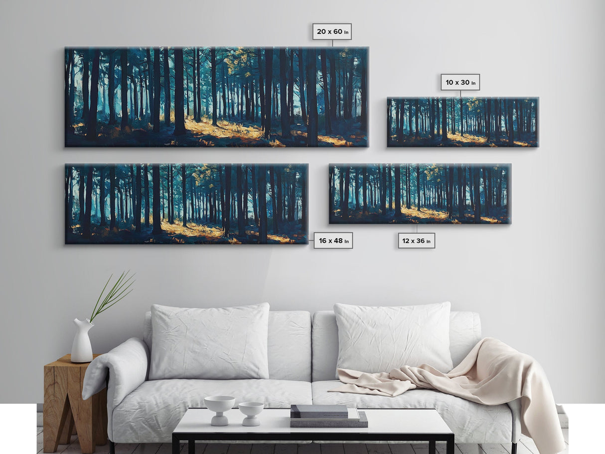 Enchanted Forest Art Framed Canvas Print - Dark Moody Woodland Painting, Nature Wall Art, Mystical Trees, Living Room Aesthetic