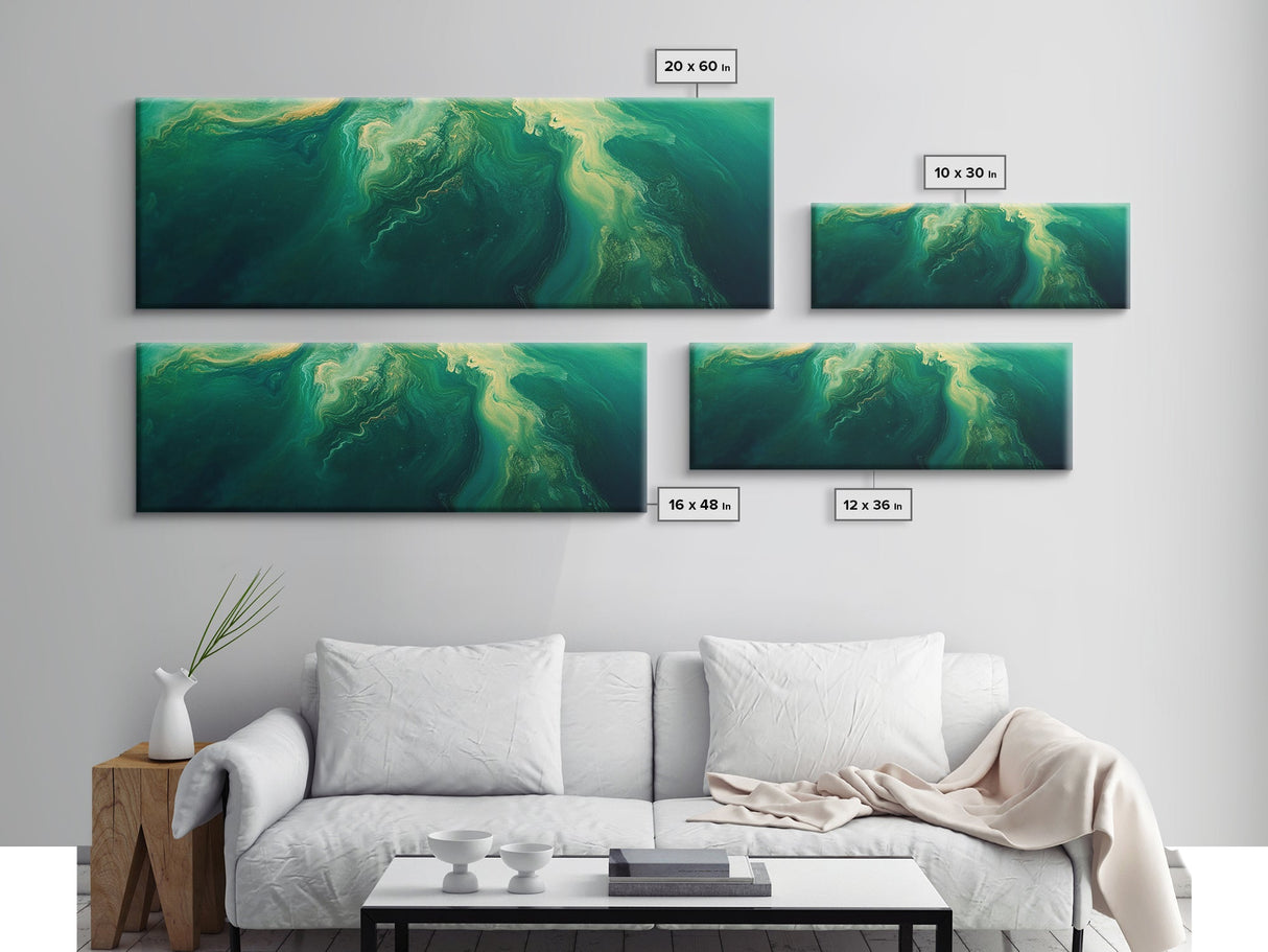Green Abstract Swirl Framed Canvas Print - Modern Minimalist Wall Art, Deep Emerald Painting, Living Room Decor, Office Artwork