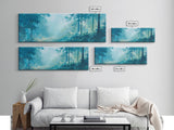 Misty Forest Painting Ethereal Blue Woodland Art Dreamy Nature Landscape Wall Decor Tranquil Aesthetic Bedroom Artwork