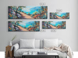 Coastal Pathway Painting Vibrant Beach Landscape Art Mediterranean Seaside Wall Decor Nature Artwork Living Room