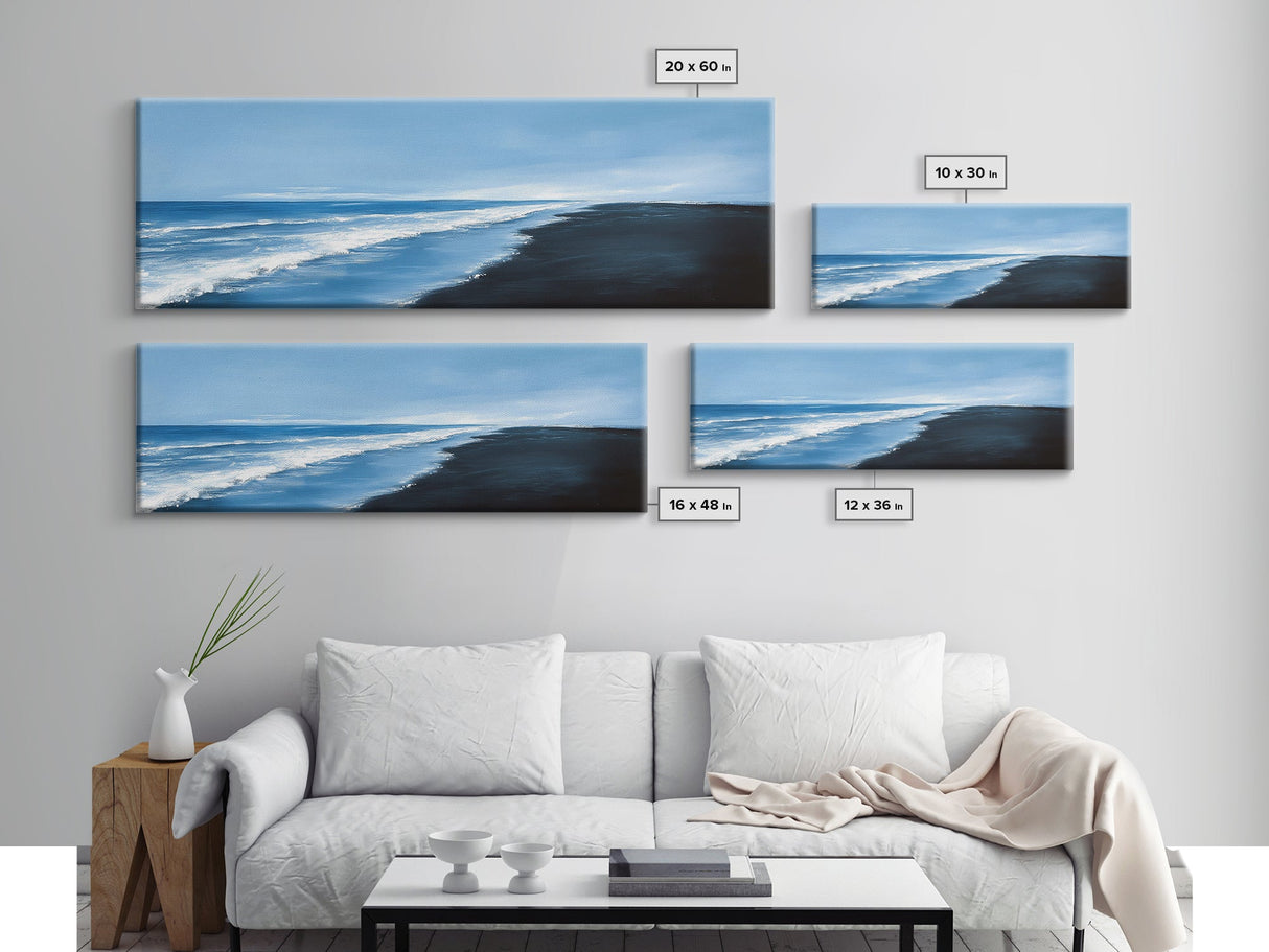 Stormy Sea Canvas Print Minimalist Ocean Painting Dark Coastal Art Black and White Beach House Decor Moody Living Room Wall Art