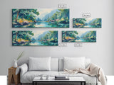 Mountain Lake View Canvas Print, Serene Landscape Painting, Green Nature Wall Art, Living Room Decor, Rustic Cabin Artwork, Gift Idea
