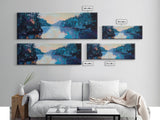 Twilight Lake Reflections Framed Canvas Print, Moody Landscape Painting, Dark Blue Nature Wall Art, Bedroom Art, Wilderness Artwork