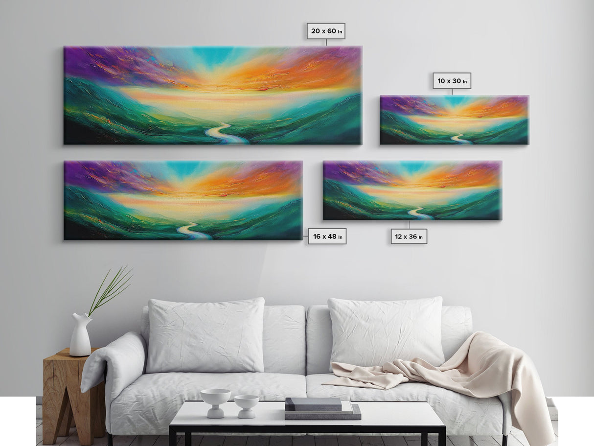 Vibrant Sky Journey Canvas Print, Colorful Sunrise Landscape, Abstract Nature Wall Art, Living Room Decor, Boho Dreamy Sunset Painting