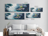 Misty Canyon River Framed Canvas Print, Serene Landscape Painting, Tranquil Nature Art, Zen Wall Decor, Bedroom Relaxation Artwork