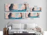 Serene Ocean Cliffs Framed Canvas Print Soft Pastel Coastal Art, Minimalist Seascape Painting, Tranquil Beach Decor, Modern Home Art