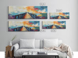 Sunset Pier Canvas Print Vibrant Coastal Wall Art Colorful Dock Painting Beach House Decor Abstract Landscape Nautical Living Room