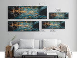 Vibrant Underwater River Scene Framed Canvas Print, Nature Wall Art, Rustic Cabin Decor, Wildlife Painting, Living Room Art