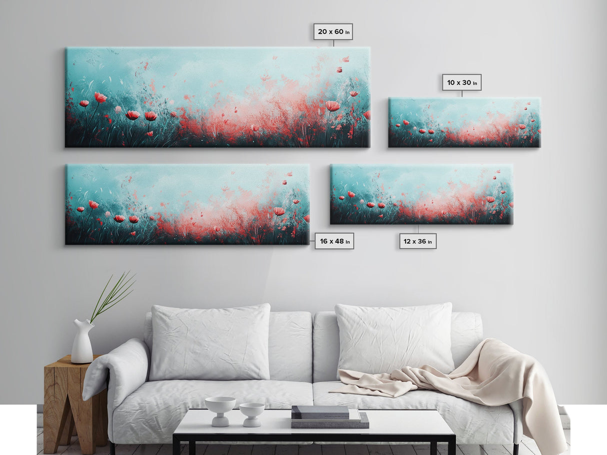Dreamy Floral Poppy Field Canvas Print, Boho Wall Art, Nature Botanical Decor, Feminine Aesthetic Painting, Bedroom Wall Art