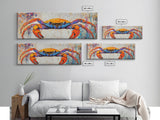 Colorful Coastal Crab Painting Framed Canvas Print, Beach House Wall Art, Nautical Kitchen Decor, Ocean Wildlife Art, Gift Idea