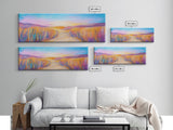Serene Desert Sunset Path Framed Canvas Print, Southwestern Landscape Wall Art, Warm Earthy Tones, Nature Decor, Living Room Art