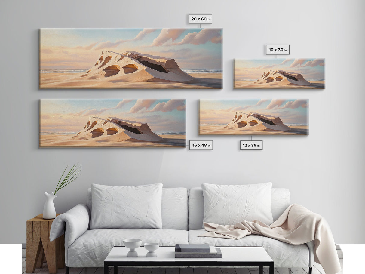 Surreal Beach Sand Formation Canvas Print, Coastal Nature Wall Art, Modern Ocean Landscape Painting, Minimalist Seascape Bedroom Decor