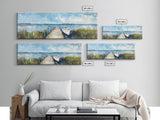 Lakeside Dock Framed Canvas Print Tranquil Waterfront Art Boat Painting Relaxing Cabin Decor Nautical Wall Art Rustic Living Room