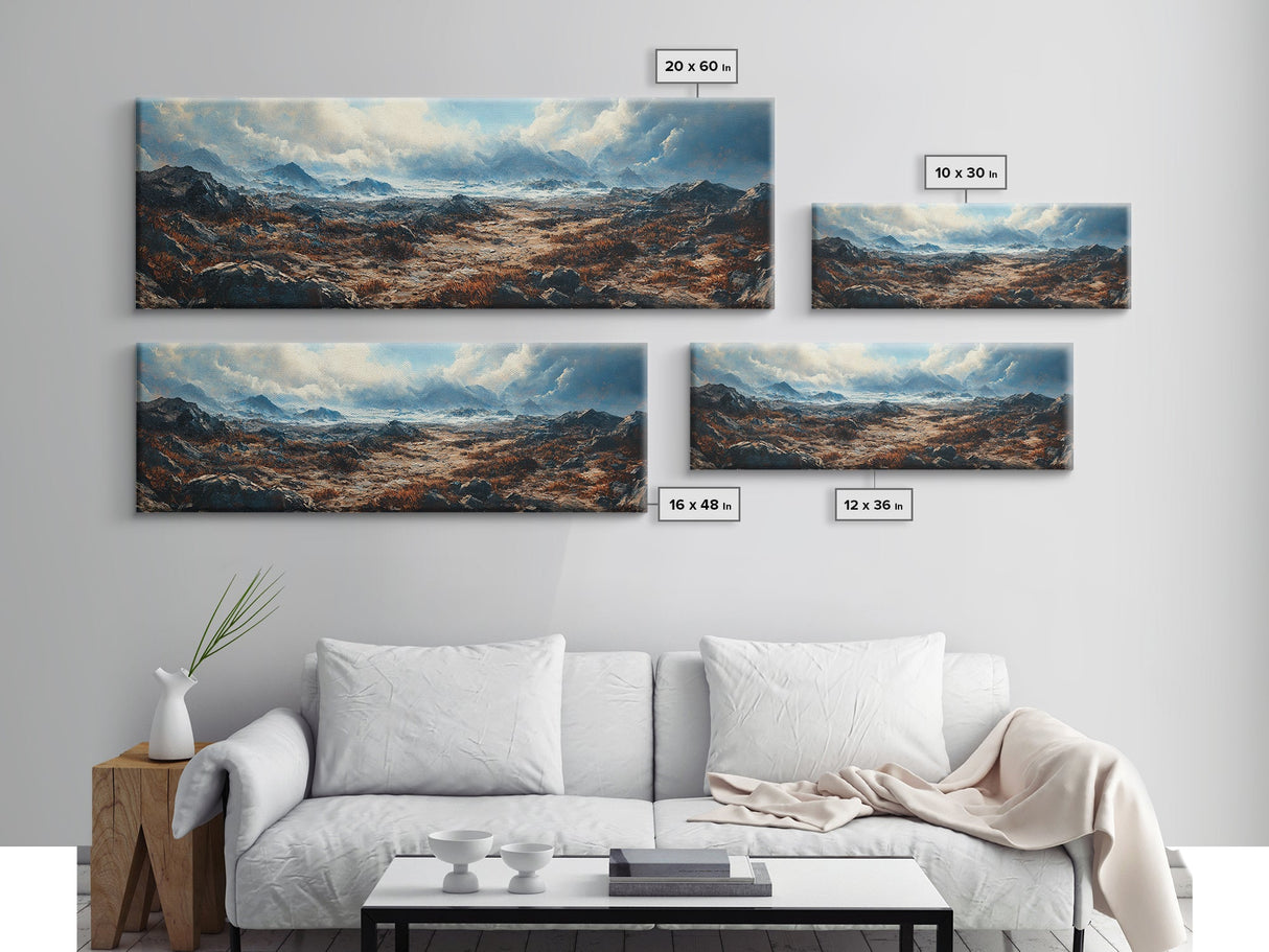 Moody Mountain Landscape Framed Canvas Print Dramatic Nature Art, Rustic Cabin Decor, Stormy Sky Painting, Wilderness Wall Art