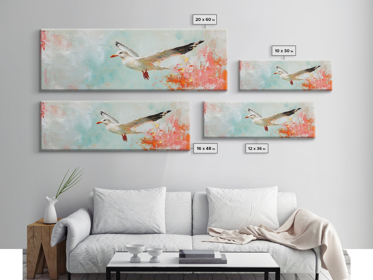 Seagull Flight Canvas Print Coastal Wall Art, Beach House Decor, Soaring Bird Painting, Ocean Lover Gift, Minimalist Art