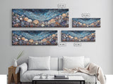 Seashell Beach Framed Canvas Print Coastal Wall Art, Ocean Inspired Artwork, Textured Nautical Painting, Tropical Home Decor