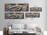 Vibrant Dolphin Art Canvas Print Ocean Wall Art Coastal Decor Colorful Animal Painting Modern Beach House Art Nautical Gift