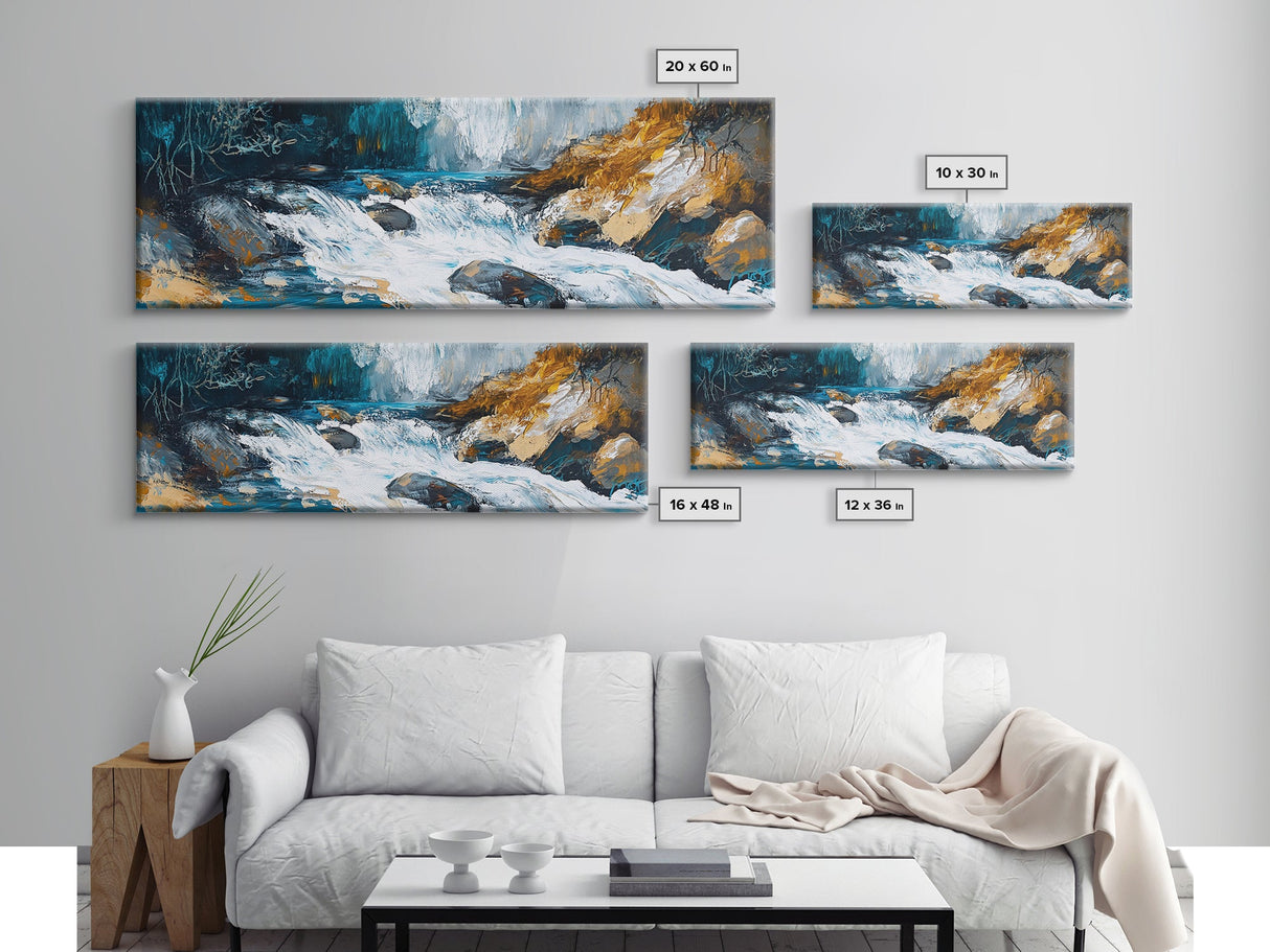 Wild River Rapids Framed Canvas Print Nature Landscape Art Rustic Cabin Wall Decor Adventure Themed Living Room Wall Art