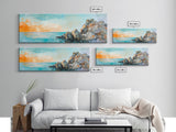 Seaside Cliff, Tranquil Beach Painting, Ocean View Wall Art, Home Decor, Framed Canvas Print, Minimalist Style, Bedroom Artwork
