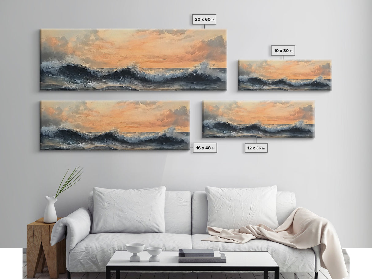 Stormy Ocean, Dramatic Sea Painting, Moody Coastal Wall Art, Nautical Decor, Canvas Print, Sunset Waves, Living Room Artwork