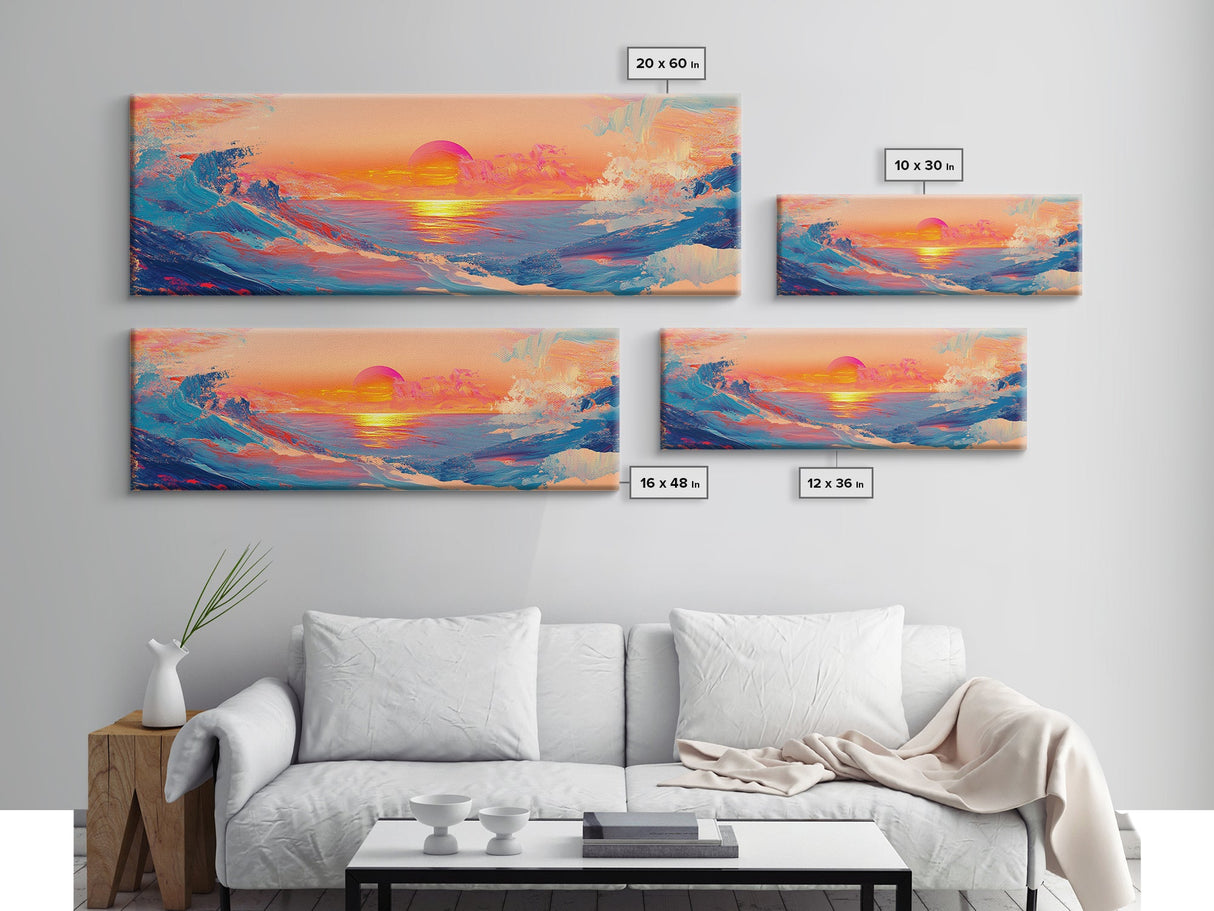 Sunset Glow, Scenic Ocean Painting, Warm Beach Art, Coastal Decor, Framed Canvas Print, Living Room Artwork, Ocean Lover Gift