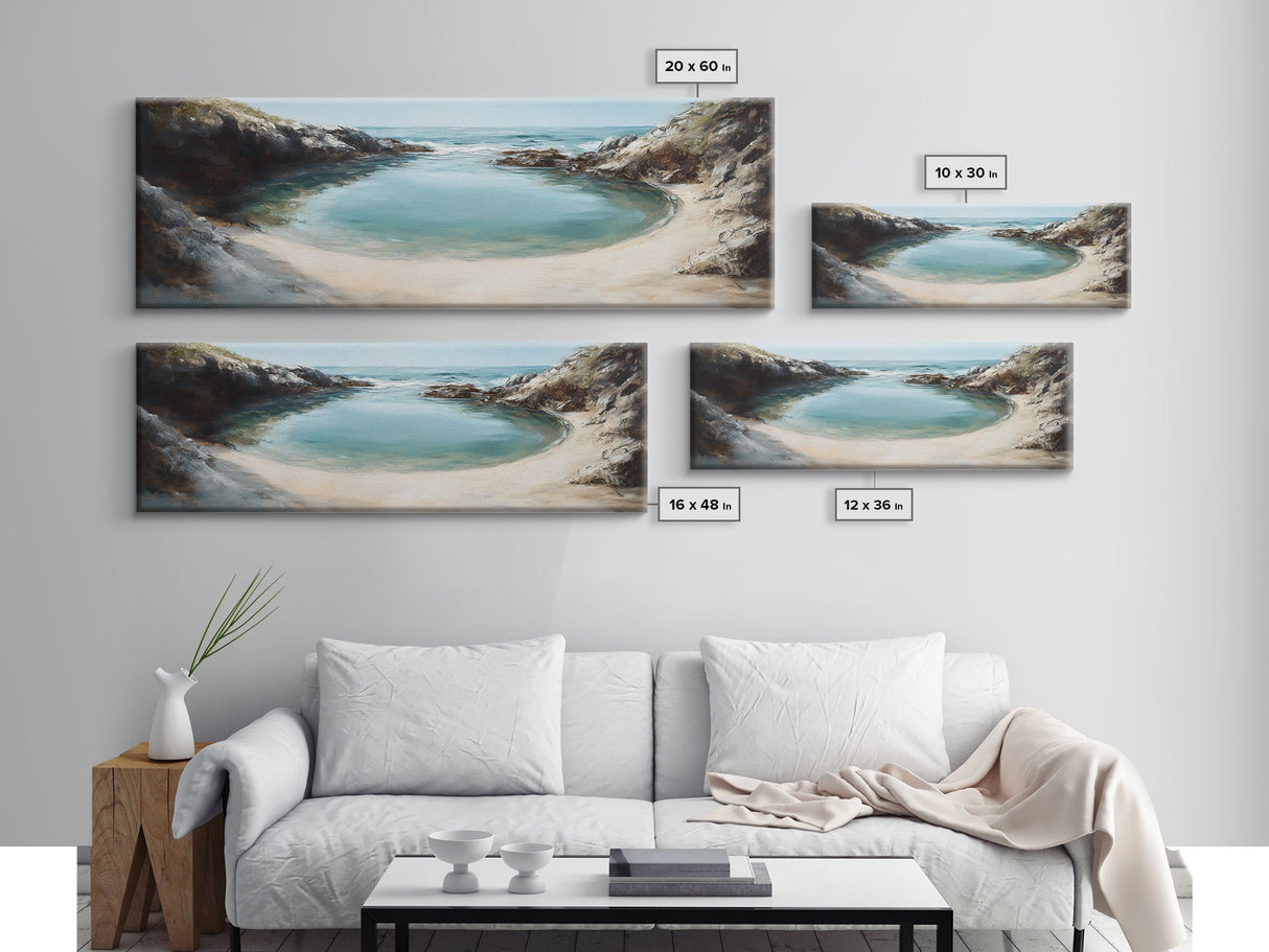 Hidden, Lagoon, Secluded, Beach, Canvas Print, Coastal Escape Art, Tranquil Water Scene, Bedroom Wall Art, Ocean Painting