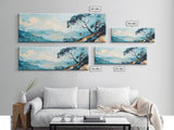 Blue Mountains, Windswept Tree, Minimalist Wall Art, Canvas Print, Modern Landscape, Bedroom Decor, Serene Nature Painting, Abstract Art