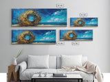 Ocean Swirl, Golden Waves, Abstract Beach Art, Framed Canvas Print, Modern Coastal Decor, Statement Wall Art, Ocean Vortex, Vibrant Blue