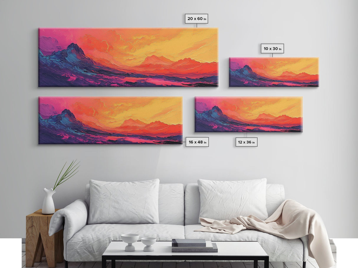 Sunset Mountains, Abstract Landscape, Canvas Print, Colorful Wall Art, Living Room Decor, Boho Art, Office Wall Art, Vibrant Painting