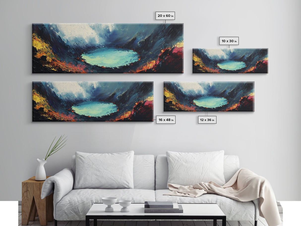 Volcanic Lake, Dramatic Scenery, Canvas Print, Dark Wall Art, Living Room Decor, Moody Landscape, Bold Colors, Office Wall Art