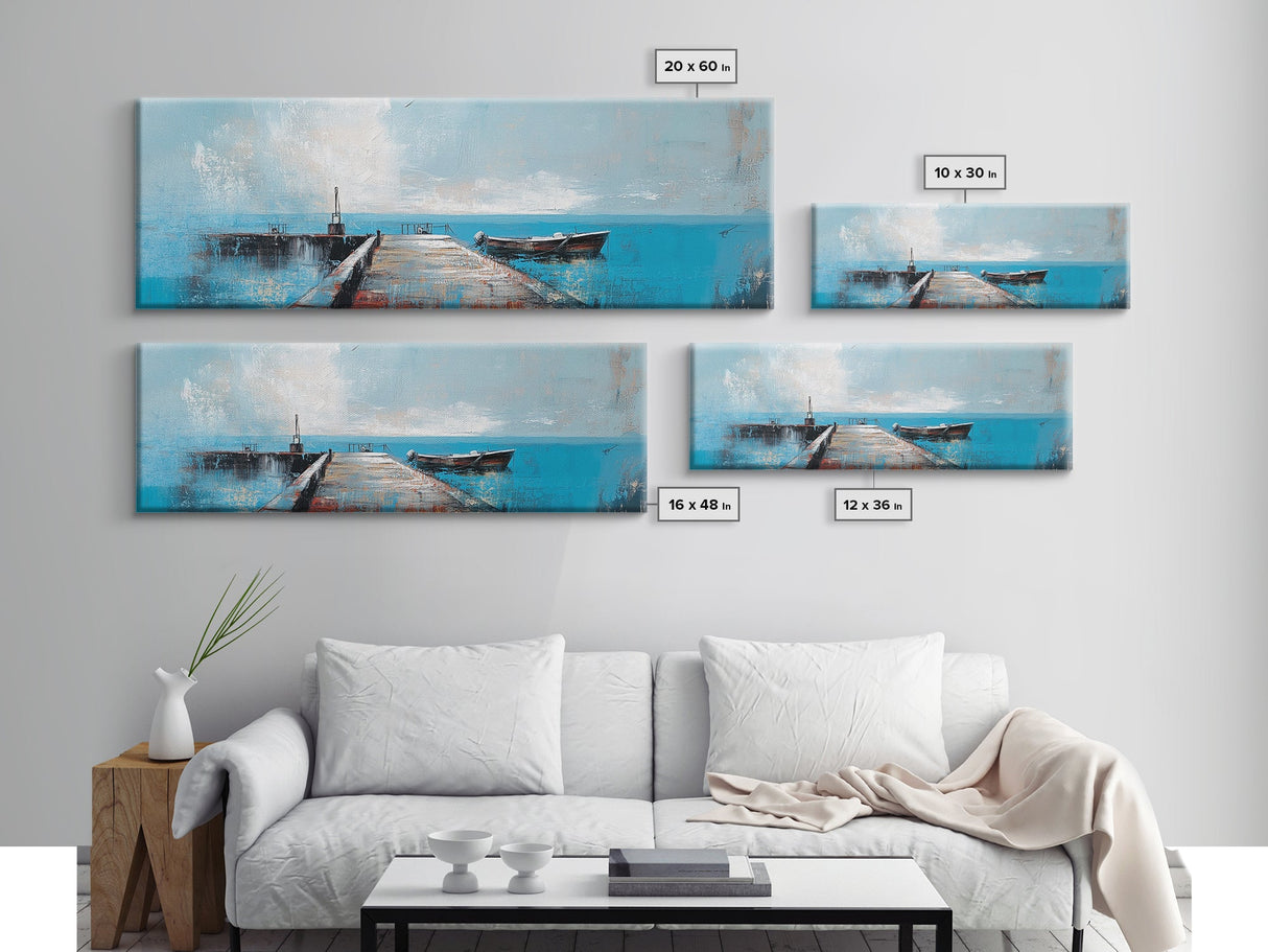 Ocean Pier, Blue Coastal Art, Nautical Wall Decor, Beach House Art, Living Room Wall Art, Seascape Painting, Canvas Print