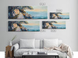 Coastal Cliff Walk Framed Canvas Print Serene Beach Pathway Painting, Sunset Seaside Art, Nature Landscape, Relaxing Home Wall Decor