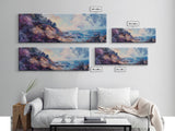 Rocky Shoreline Framed Canvas Print Vibrant Coastal Wall Art, Textured Ocean Scene, Sunset Beach Painting, Modern Boho Decor