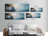 Misty Ocean Cliffs Canvas Print Moody Coastal Wall Art, Dark Blue Seascape Painting, Foggy Landscape, Contemporary Office Decor