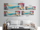 Mediterranean Patio Framed Canvas Print, Coastal Landscape Wall Art, Romantic Seaside Painting, Dining Room Decor, Boho Art