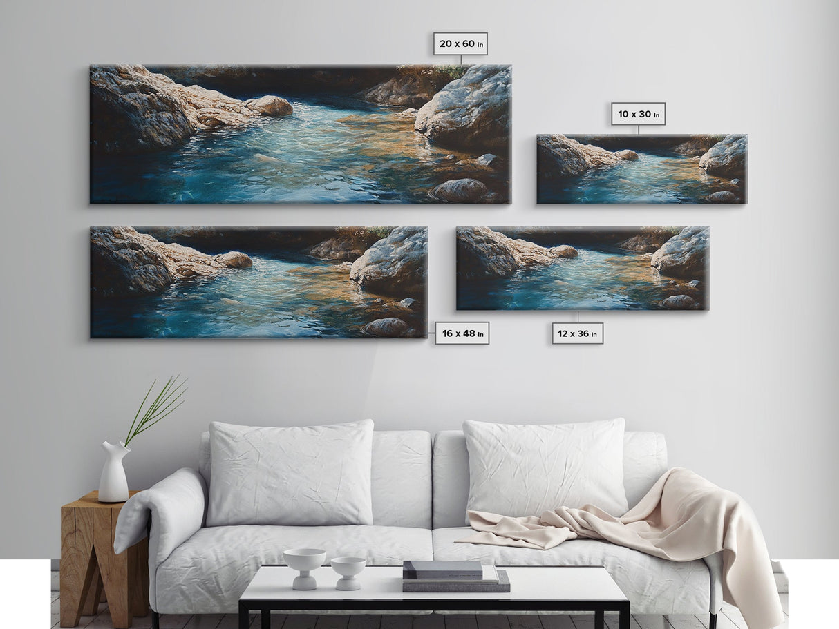 Tranquil Rocky Cove Canvas Print Nature Photography Wall Art, Serene Water Reflections, Modern Bedroom or Living Room Decor, Gift Idea