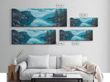 Tranquil Lake Landscape Wall Art, Blue Nature Painting, Rustic Lodge Decor, Large Wide Artwork, Living Room Wall Art