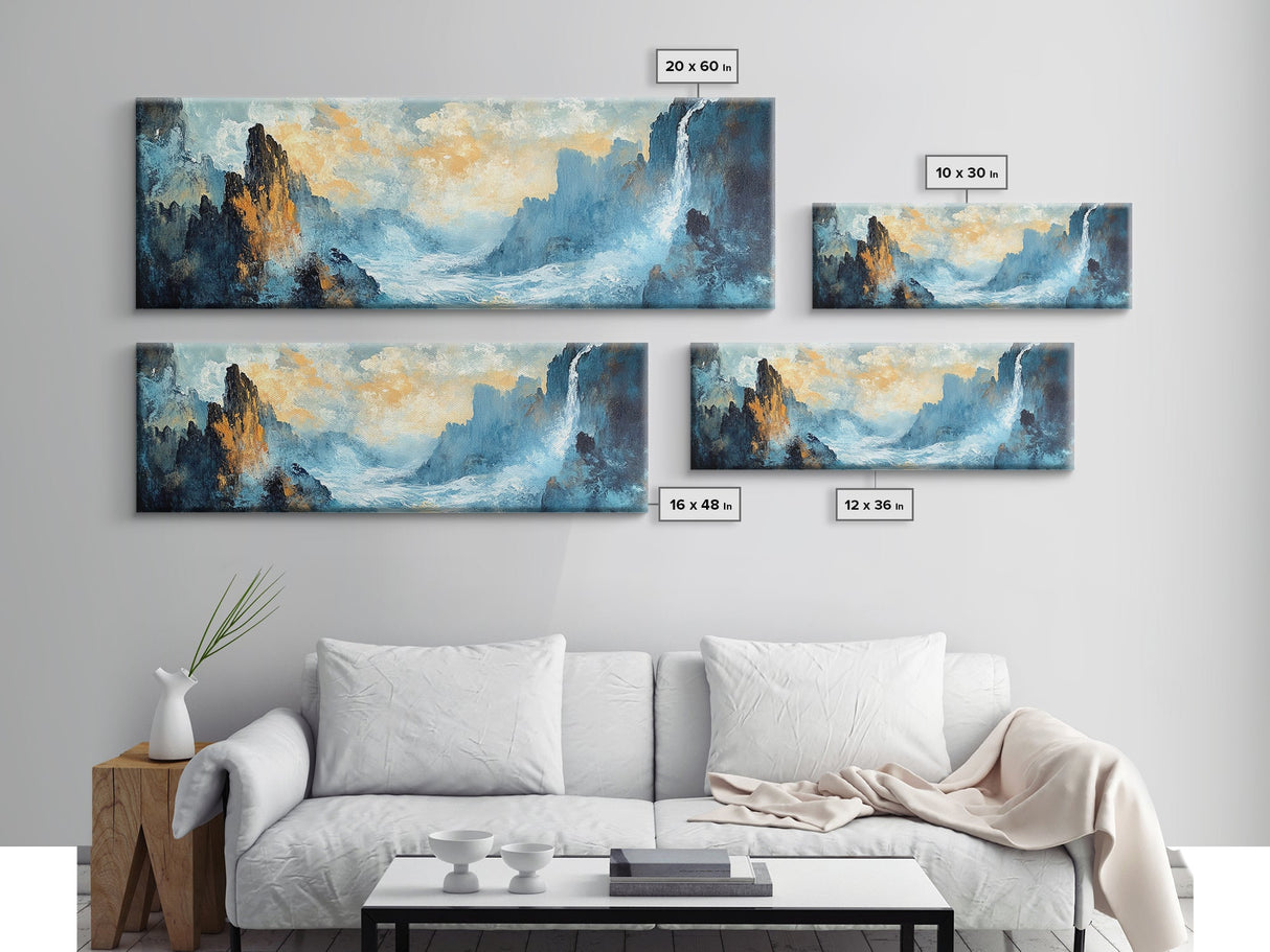 Abstract Mountain Waterfall Wall Art, Moody Landscape Painting, Modern Nature Art, Statement Artwork, Office Wall Decor
