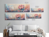 Print Blooming Lotus Flower Wall Art, Boho Floral Artwork, Feminine Botanical Decor, Bedroom Art, Pink and Blue Painting
