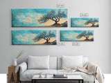 Windswept Tree Landscape Wall Art, Minimalist Nature Painting, Serene Sky Artwork, Zen Meditation Room Decor, Earthy Tones