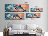Playful Dolphin in Ocean Waves, Colorful Abstract Sea Life Art, Vibrant Marine Animal Painting, Coastal Home Decor
