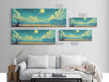Moonlit Desert Nightscape, Mystical Blue and Gold Landscape Art, Dreamy Celestial Wall Decor, Surreal Nature Painting