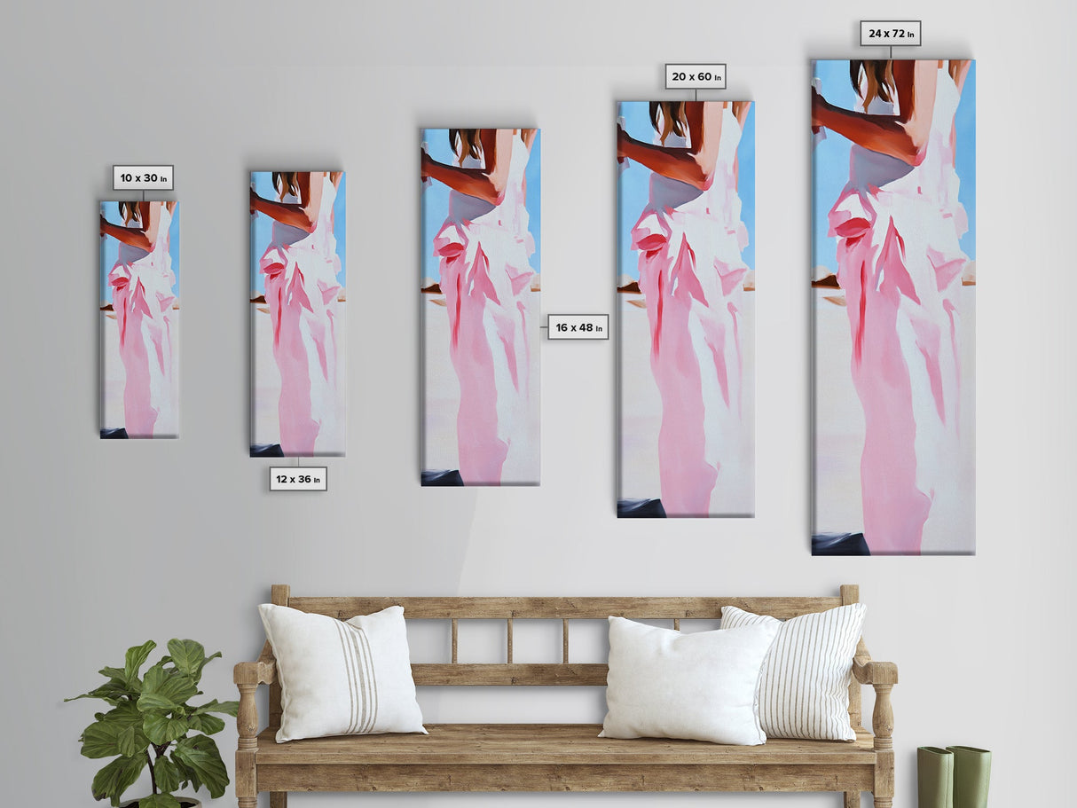 Feminine Dress Art, Elegant Fashion Print, Pastel Aesthetic, Framed Canvas Print, Chic Home Decor, Bedroom Wall Art, Minimalist Style
