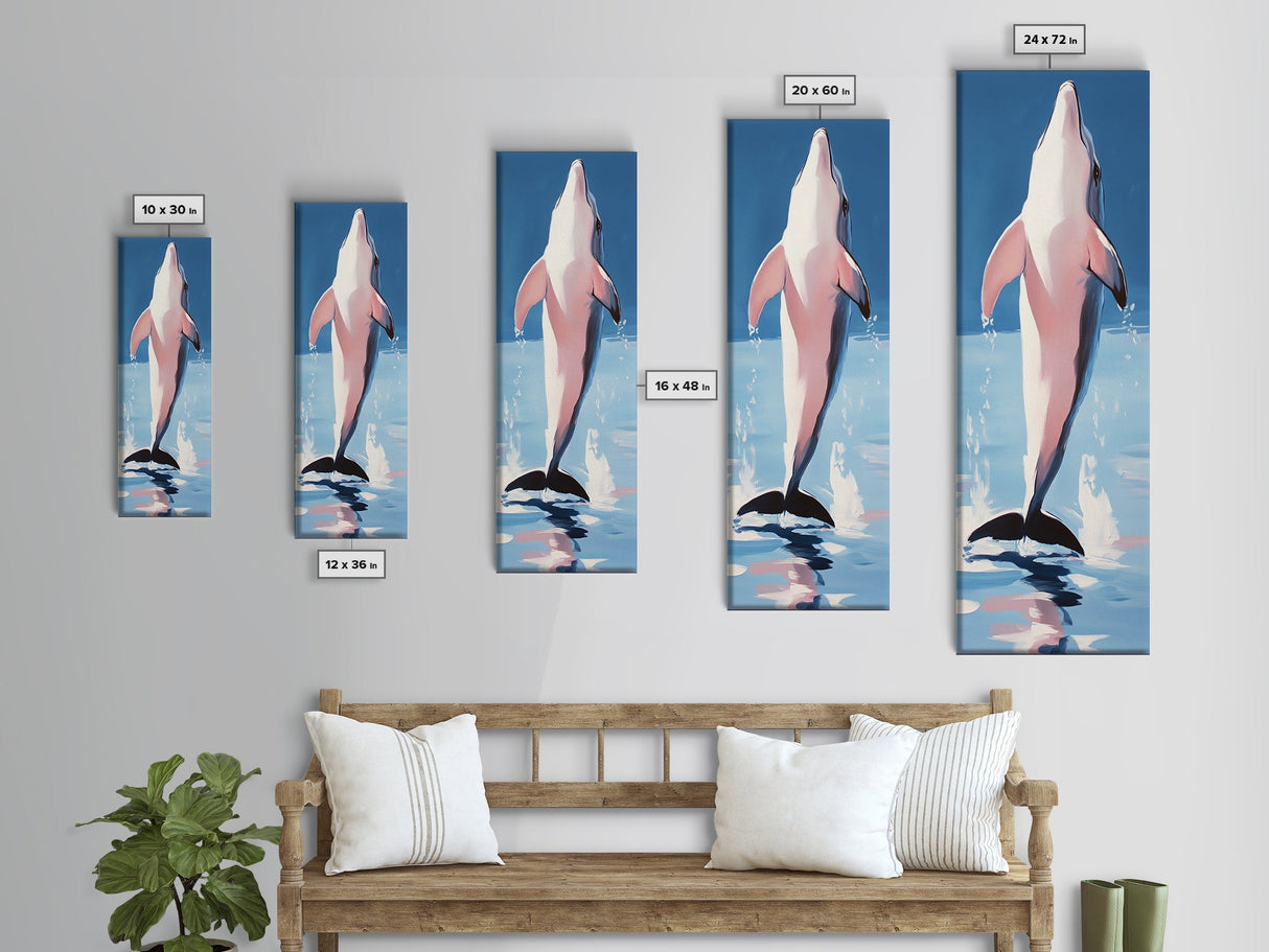 Leaping Dolphin, Ocean Wildlife, Canvas Print, Beach House Wall Art, Blue Coastal Aesthetic, Marine Life Art, Living Room Decor