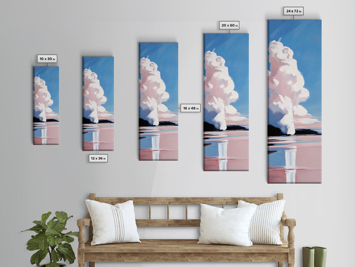 Cloud Reflection, Pink Sky, Blue Horizon, Framed Canvas Print, Minimalist Wall Art, Modern Decor, Living Room Art, Nature Print