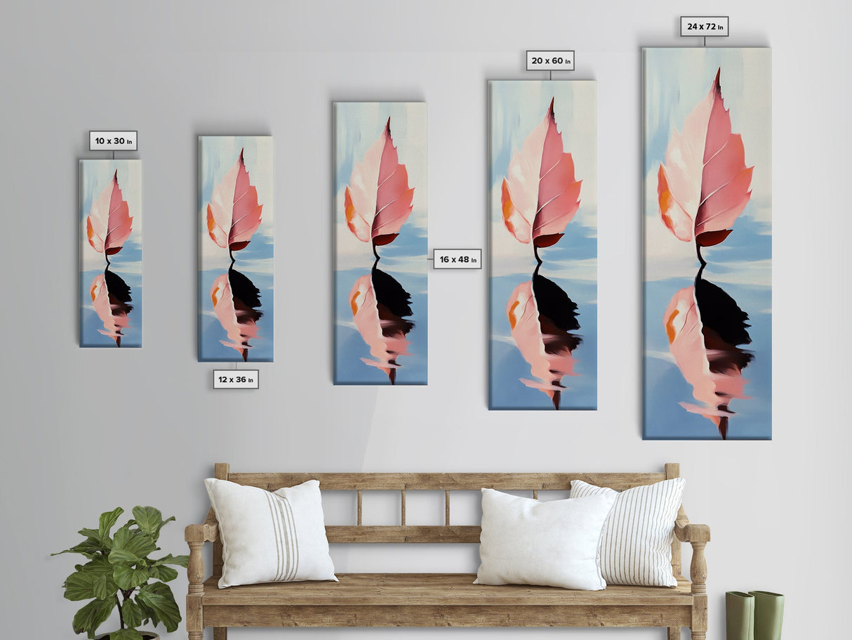 Floating Leaf, Autumn Reflection, Water Stillness, Canvas Print, Fall Wall Art, Minimalist Aesthetic, Tranquil Decor, Nature Inspired