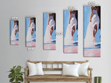 Woman in White, Elegant Beach Art, Dreamy Seaside Scene, Romantic Coastal Decor, Soft Aesthetic, Bedroom Wall Art, Framed Canvas Print